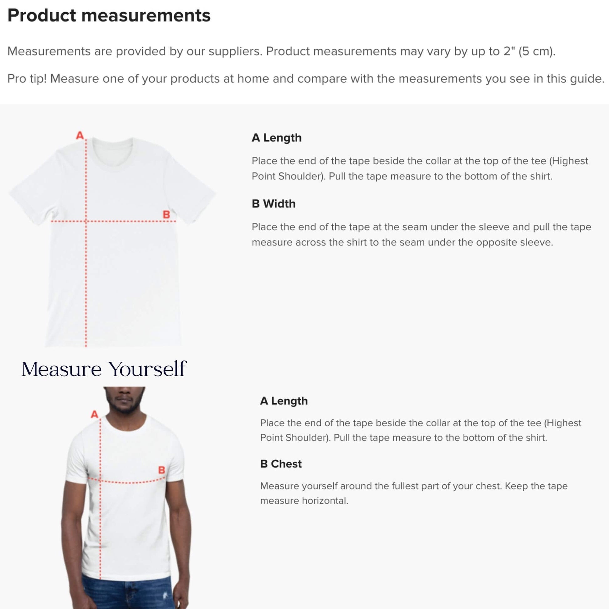 GRIT HAPPENS. unisex t-shirt product measurment guide and measure yourself guide.