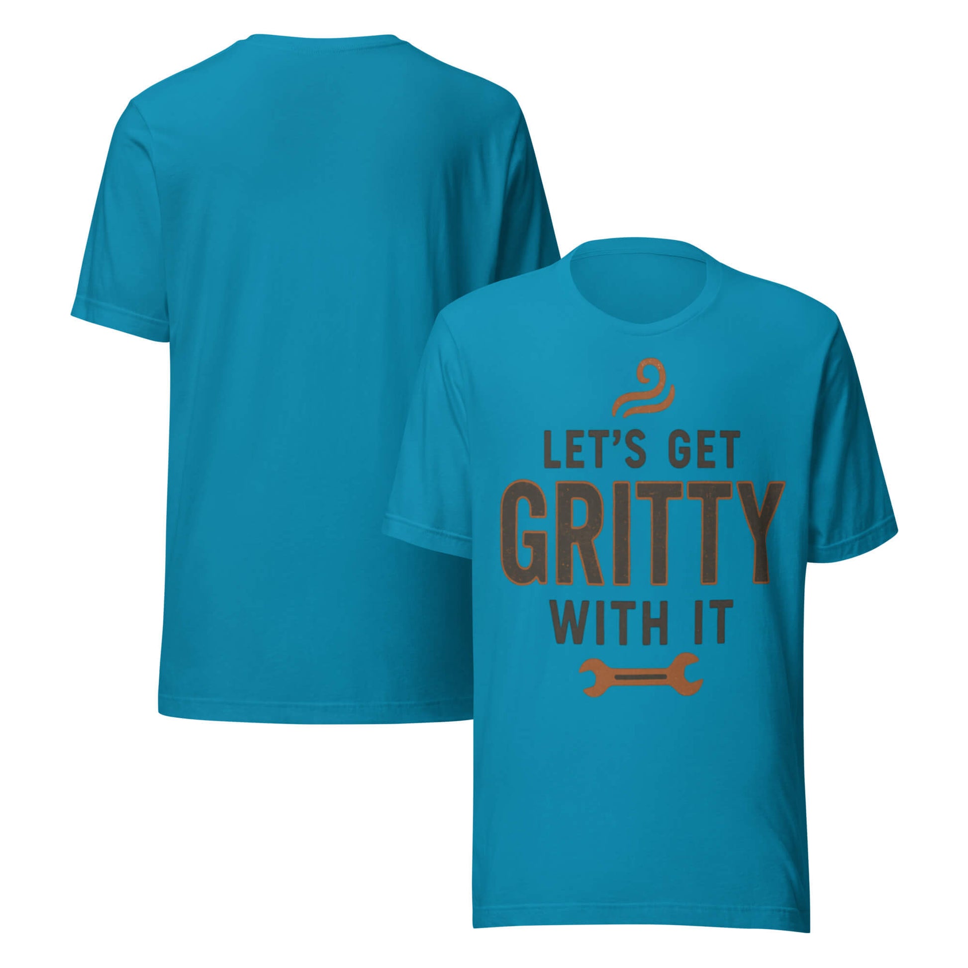 GET GRITTY unisex t-shirt in Aqua - front and back view.