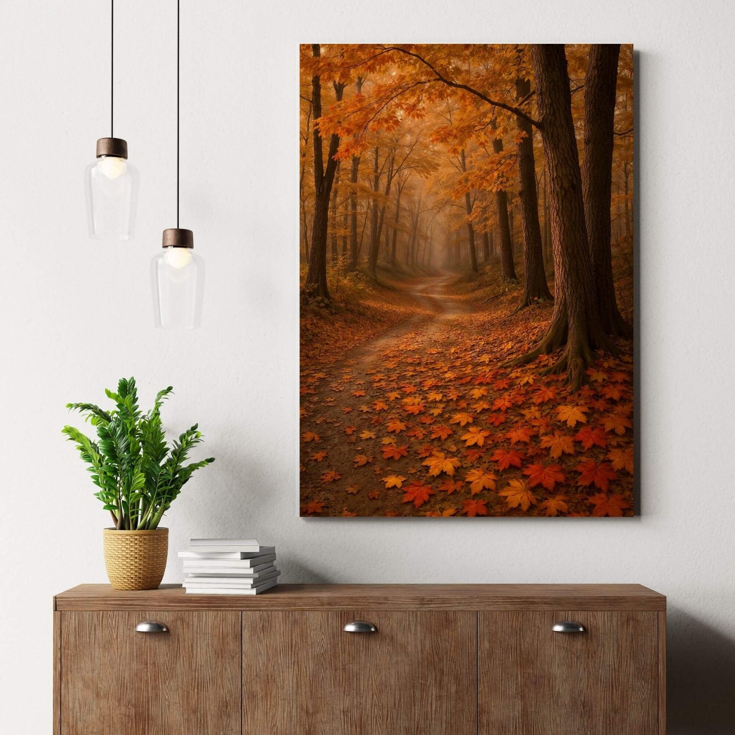 Autumn Forest Path Canvas Wall Art – Golden Fall Leaves & Woodland Trail Decor