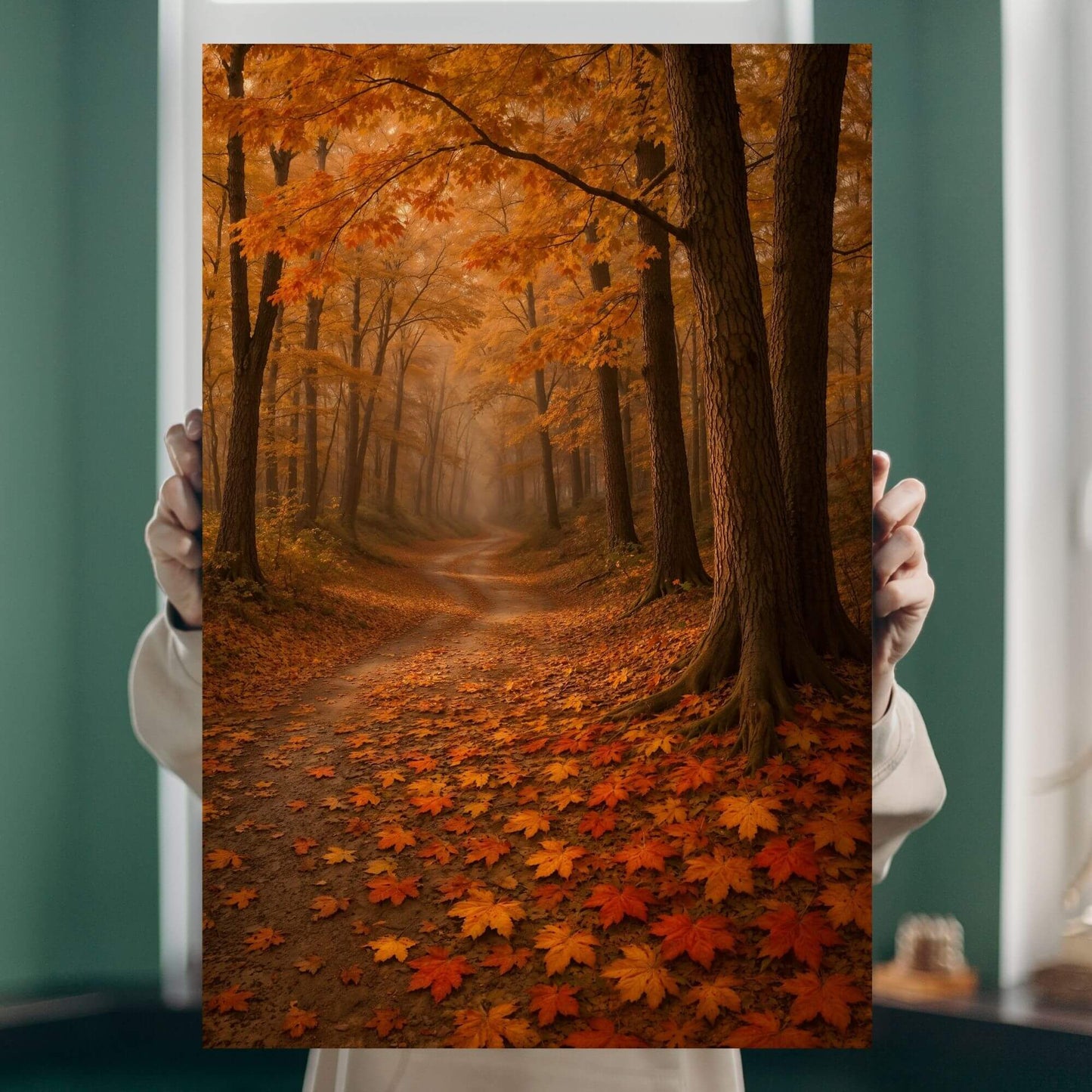 Autumn Forest Path Canvas Wall Art – Golden Fall Leaves & Woodland Trail Decor