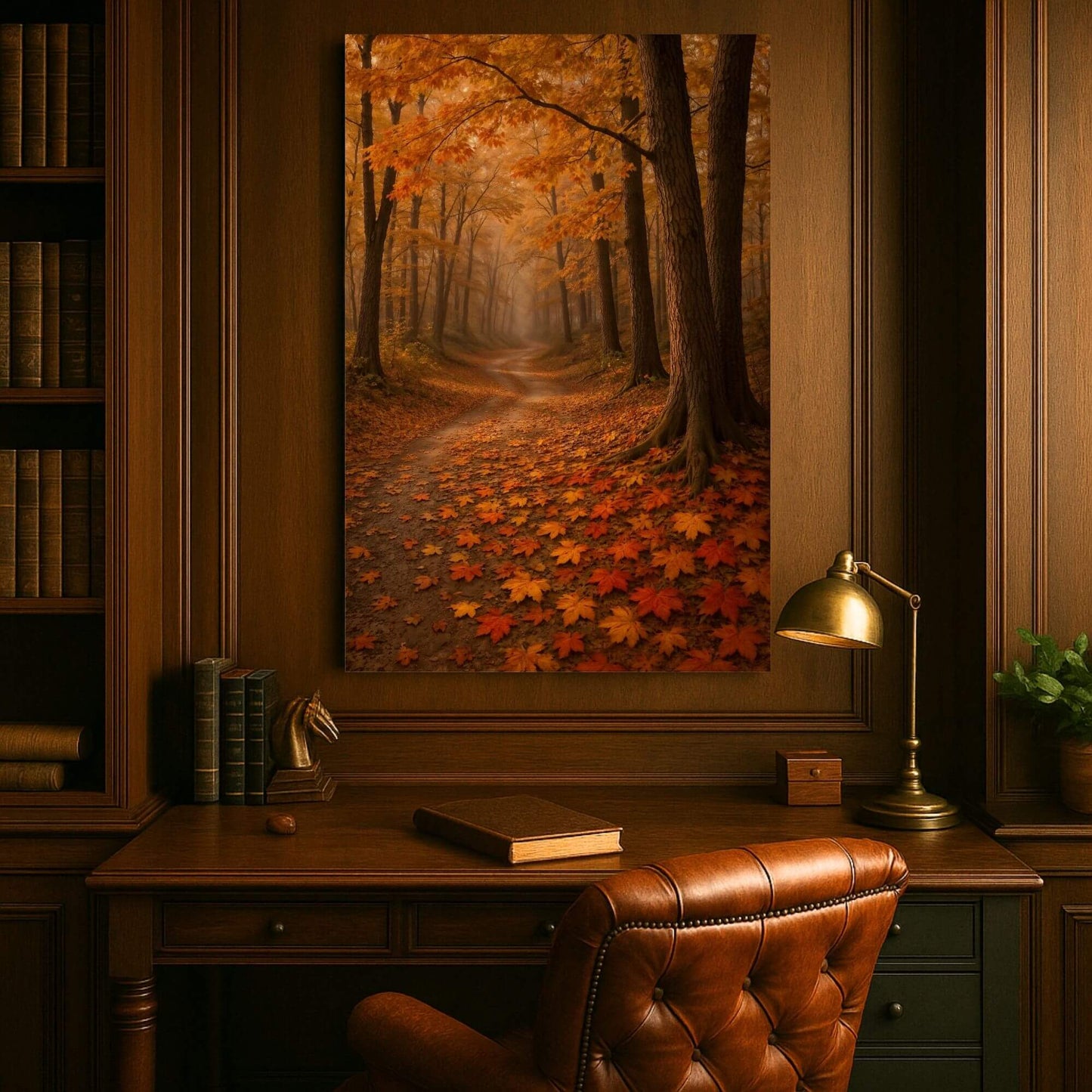Autumn Forest Path Canvas Wall Art – Golden Fall Leaves & Woodland Trail Decor