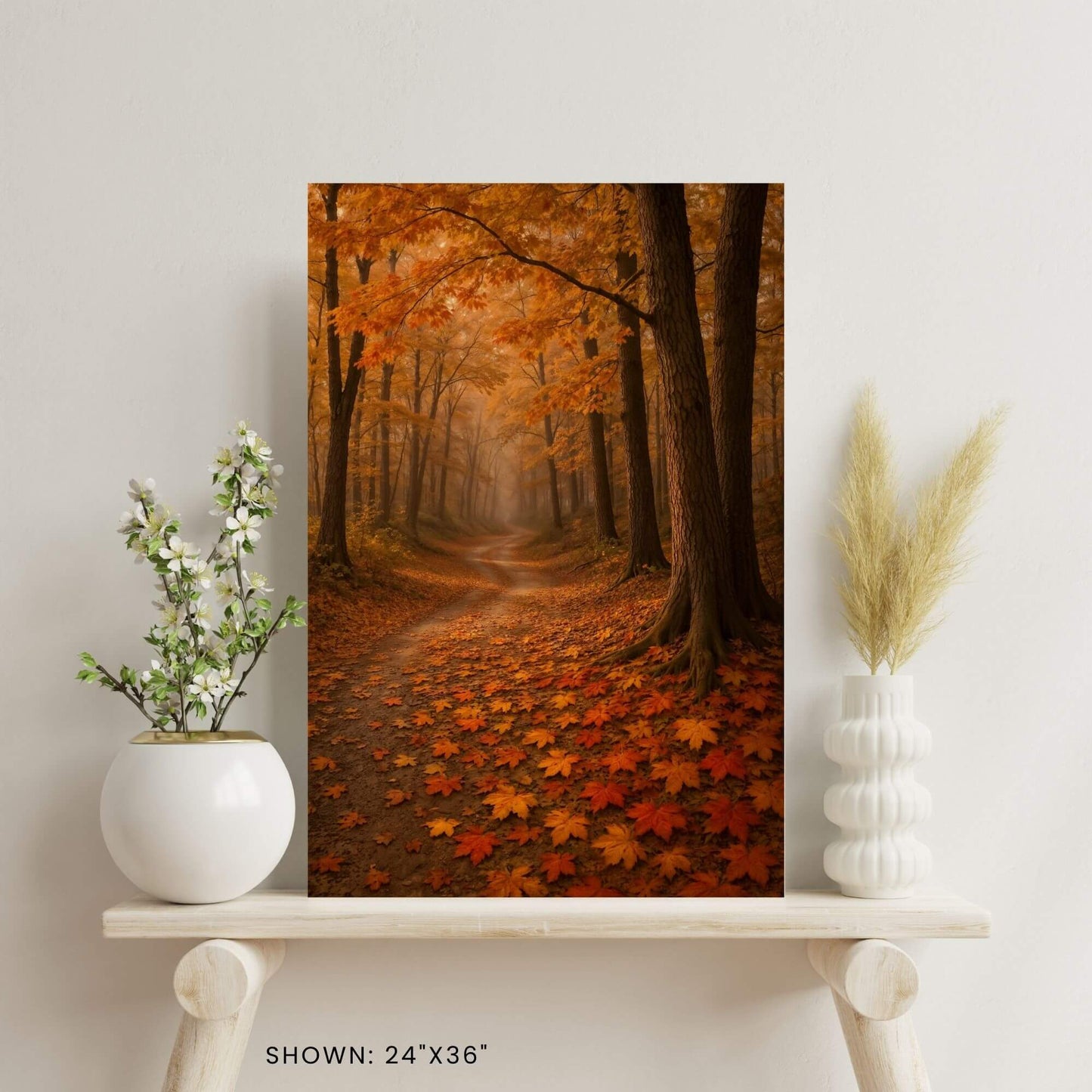 Autumn Forest Path Canvas Wall Art – Golden Fall Leaves & Woodland Trail Decor