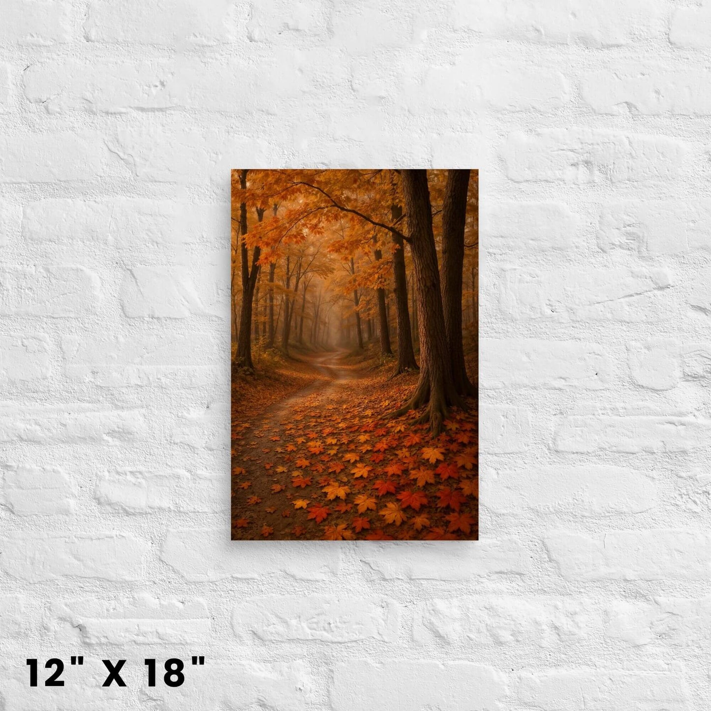 Autumn Forest Path Canvas Wall Art – Golden Fall Leaves & Woodland Trail Decor