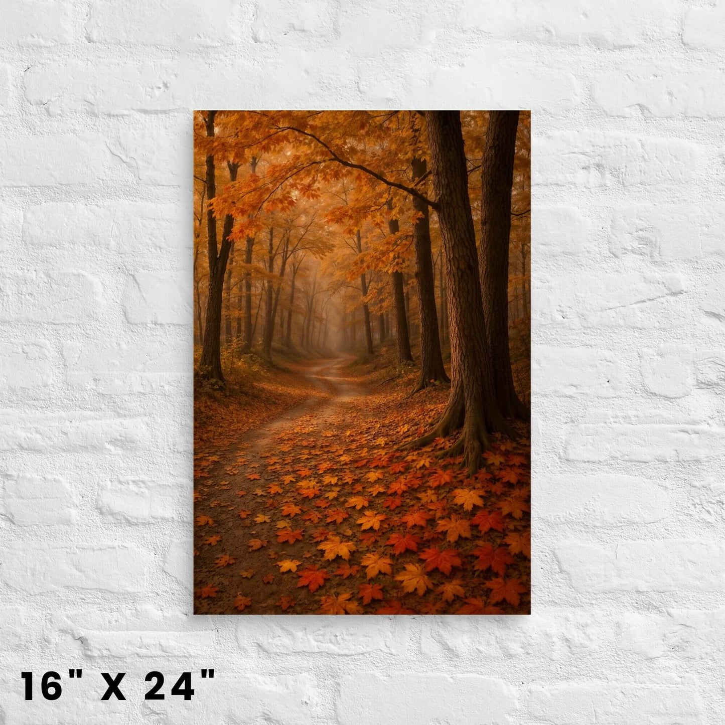 Autumn Forest Path Canvas Wall Art – Golden Fall Leaves & Woodland Trail Decor