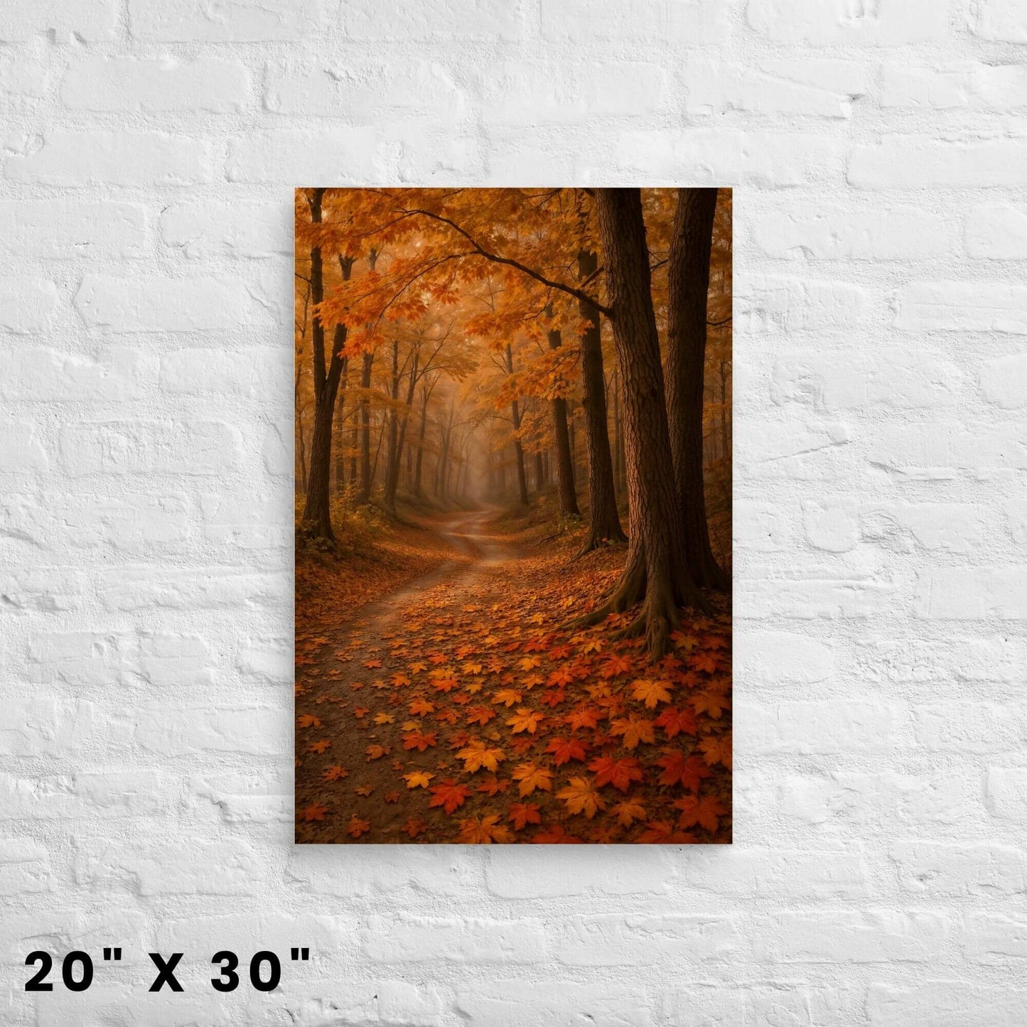 Autumn Forest Path Canvas Wall Art – Golden Fall Leaves & Woodland Trail Decor