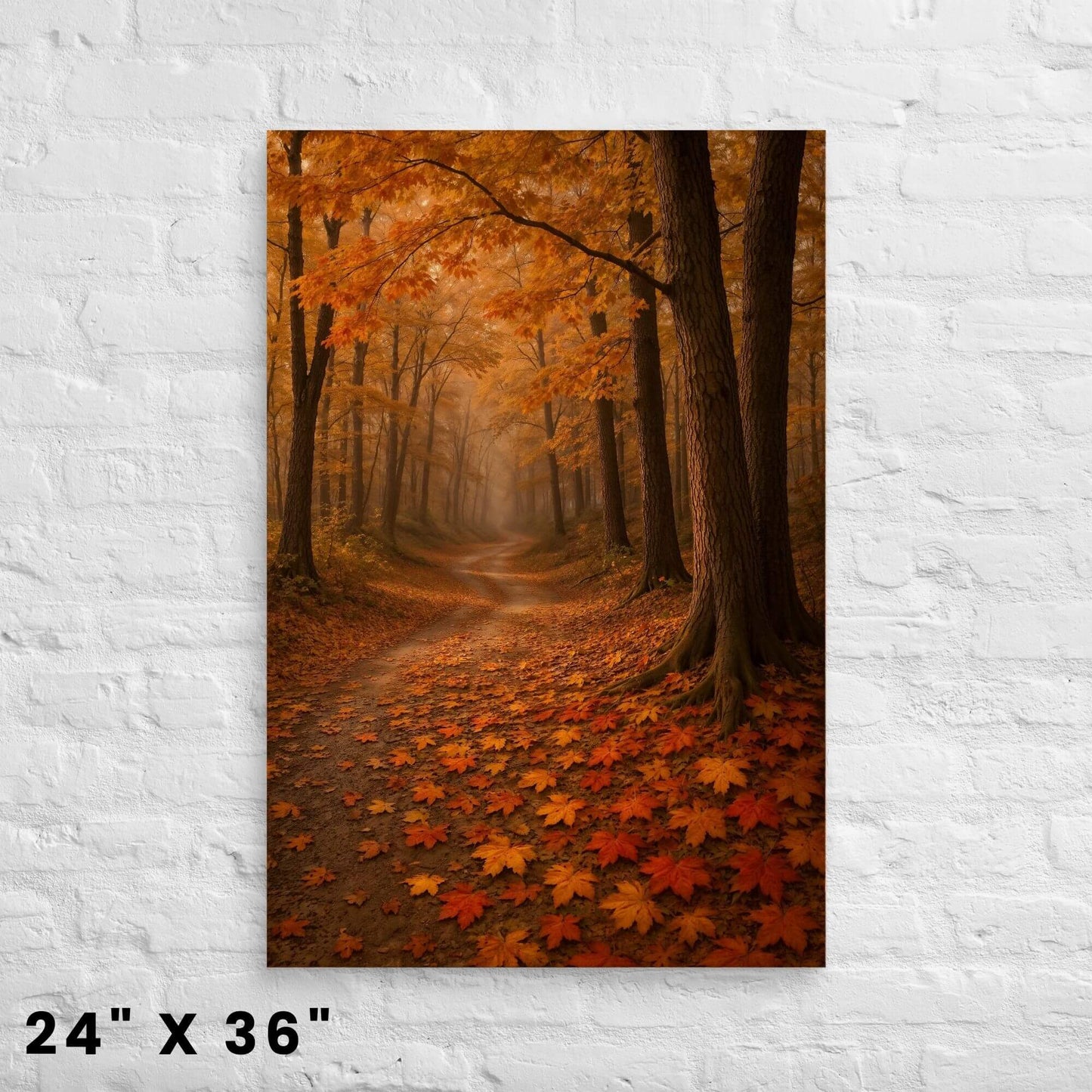 Autumn Forest Path Canvas Wall Art – Golden Fall Leaves & Woodland Trail Decor