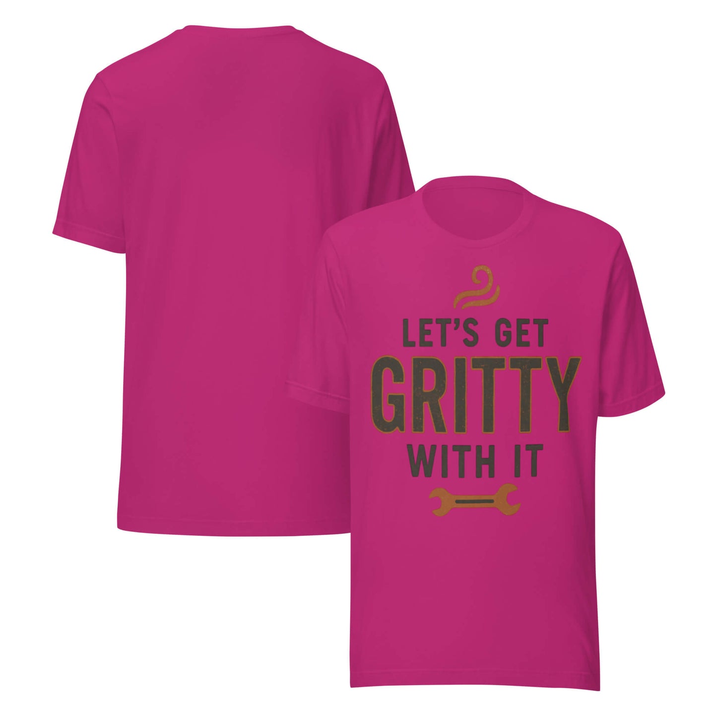 GET GRITTY unisex t-shirt in Berry - front and back view.