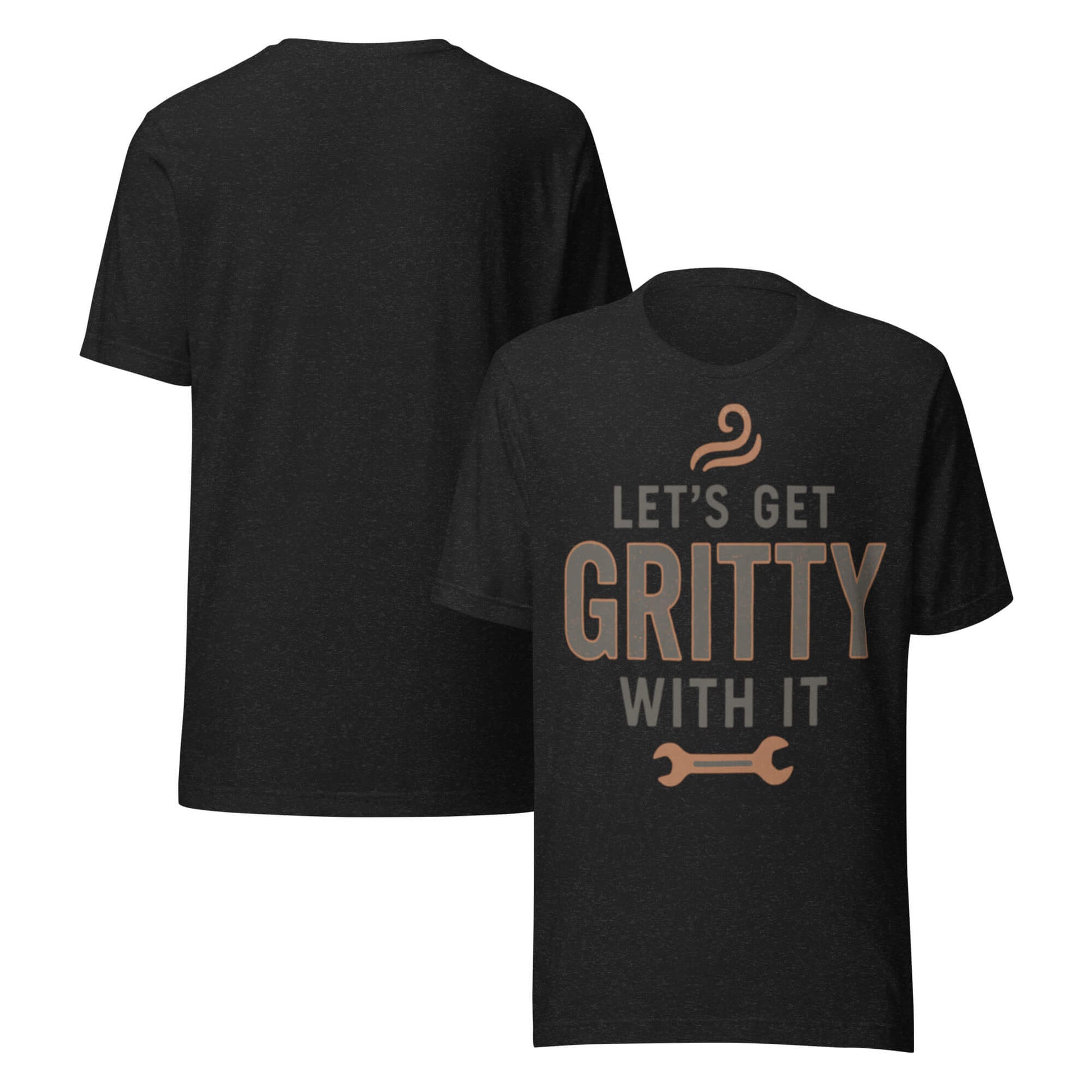 GET GRITTY unisex t-shirt in Black Heather - front and back view.