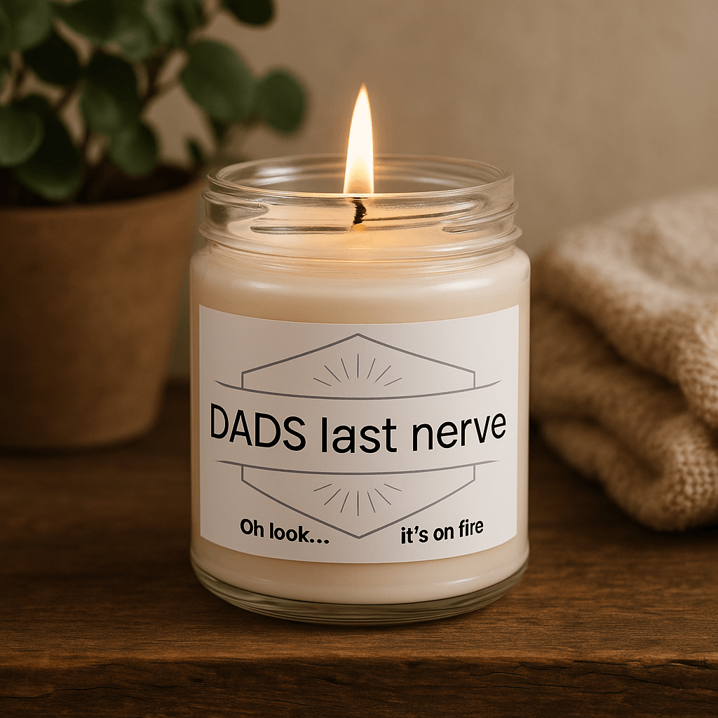 Grit Collective funny dad themed candles including "Dad's Last Nerve" and "Dad Jokes.