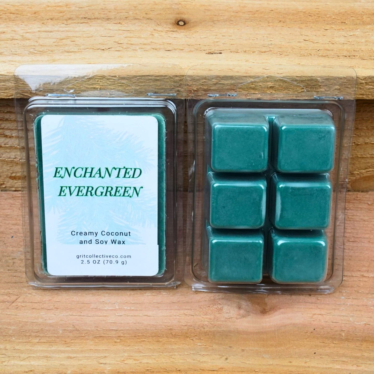 Enchanted Evergreen scented creamy coconut and soy wax melts, 2.5 oz package.