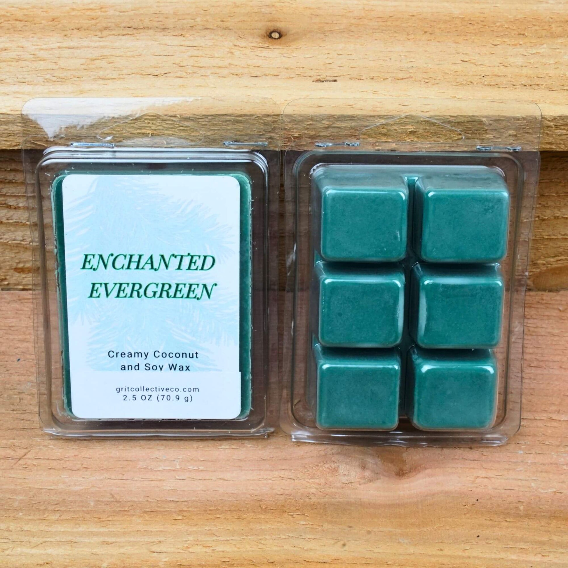 Enchanted Evergreen scented creamy coconut and soy wax melts, 2.5 oz package.