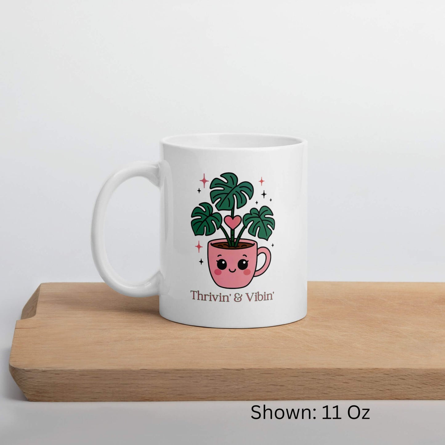 Thrivin' & Vibin' Kawaii Plant Pal White Ceramic Mug
