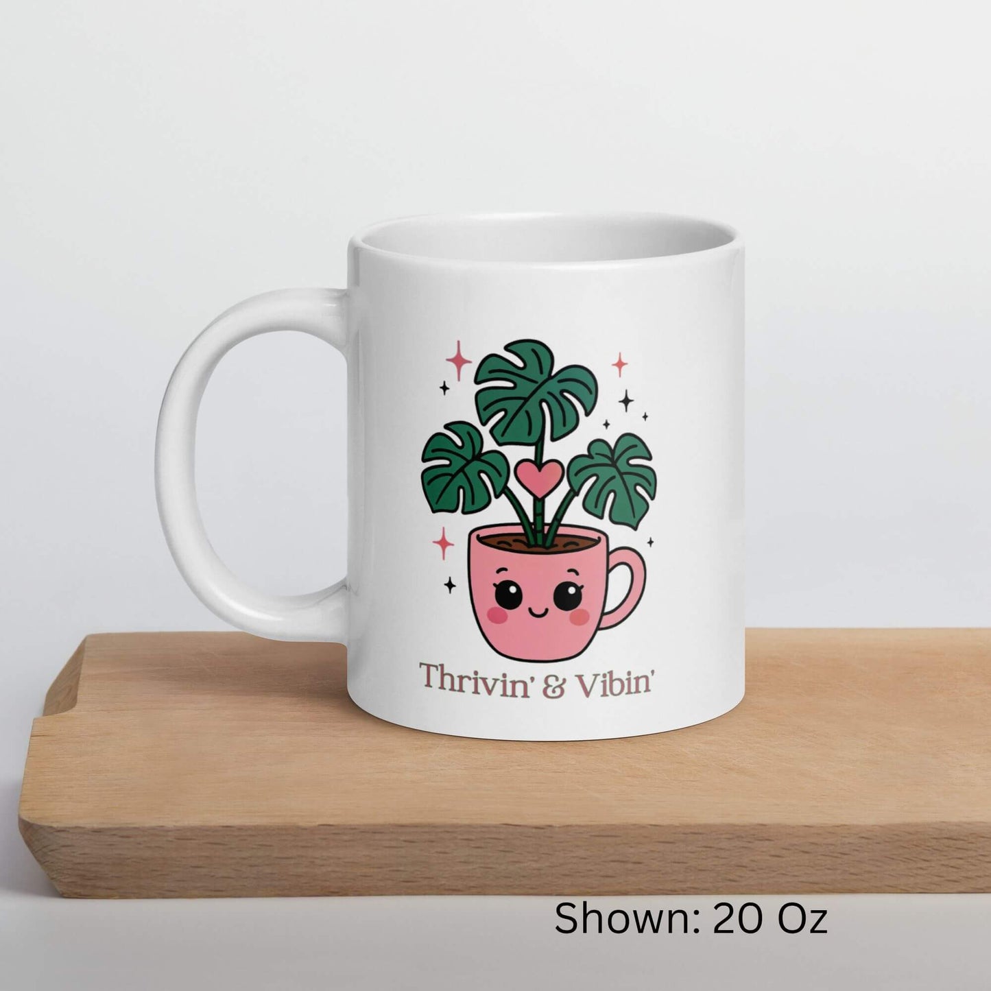 Thrivin' & Vibin' Kawaii Plant Pal White Ceramic Mug