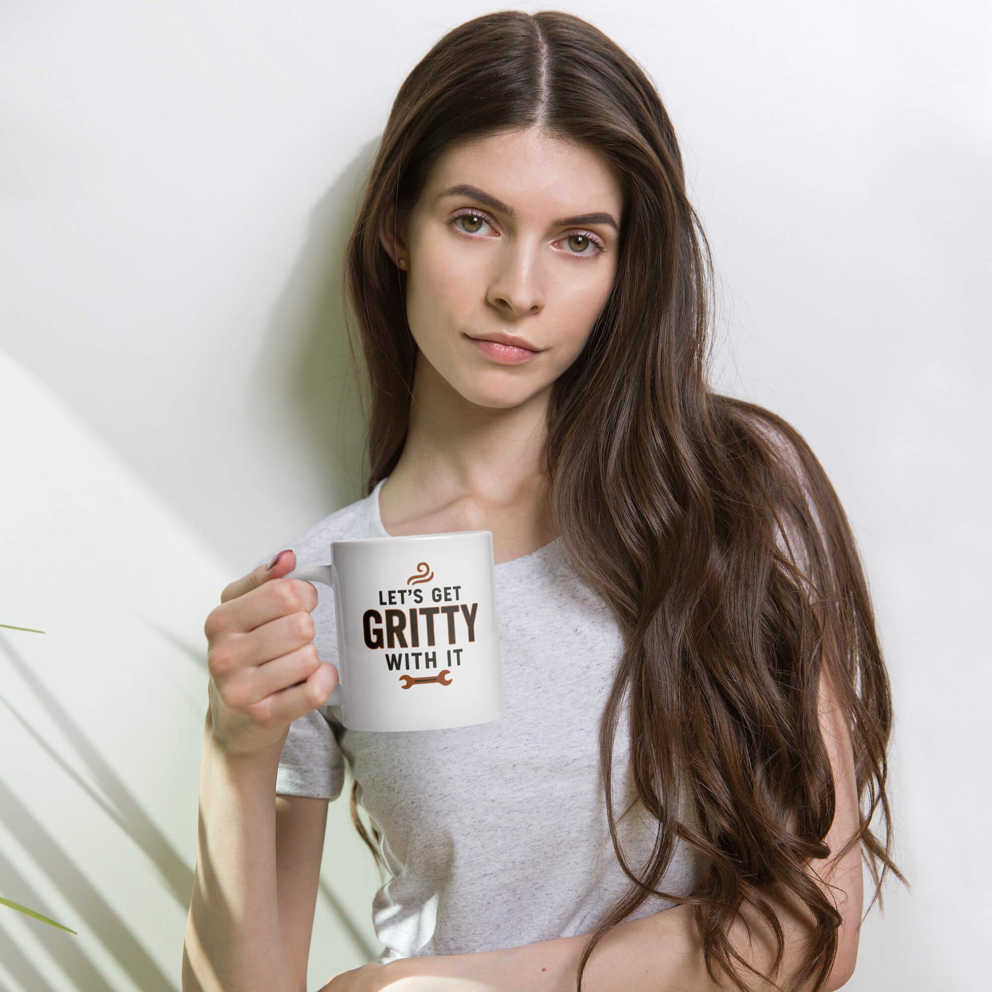 Grit Collective "Let's Get Gritty With It" wrench design - abstract graphic element for the white ceramic coffee mug series.