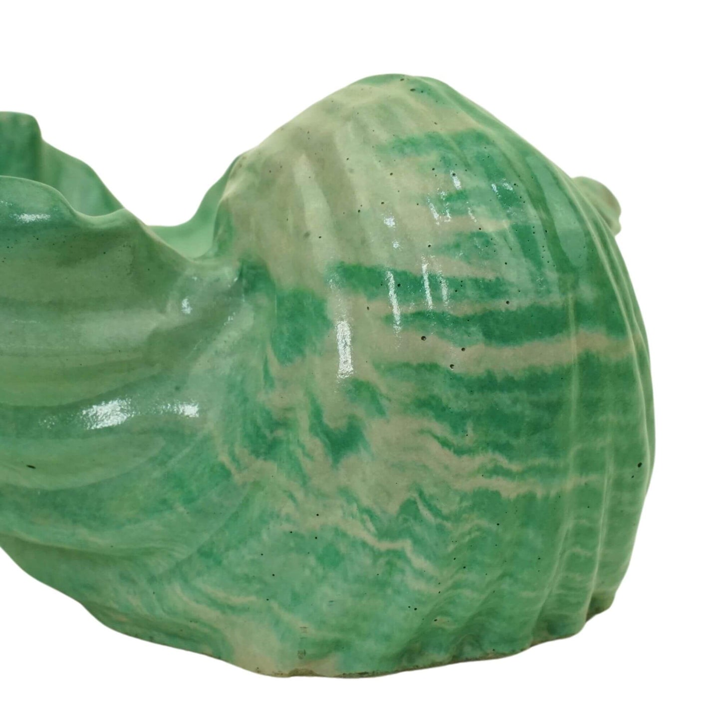 Close-up detail of the green and concrete swirl pattern on a handcrafted Ocean Bowl.