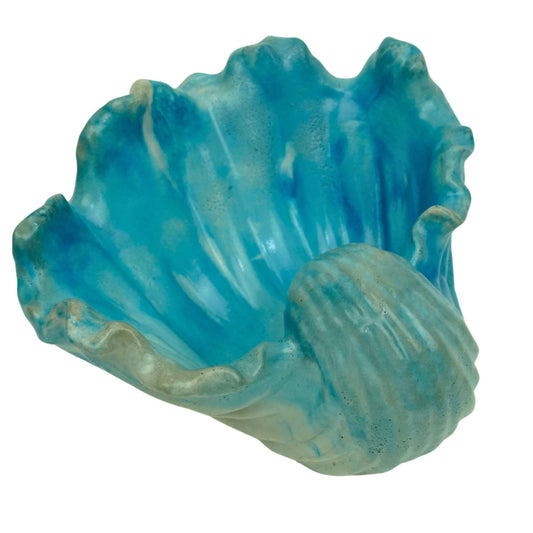 Single blue and concrete colored Ocean Bowl, a handcrafted coastal concrete dish perfect as an accent catchall.