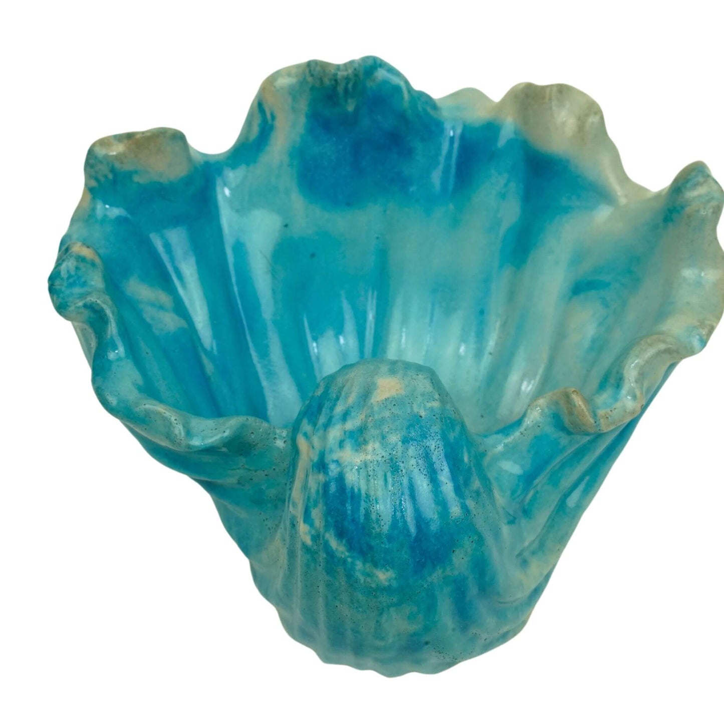 Single blue and concrete colored Ocean Bowl, a handcrafted concrete jewelry dish.