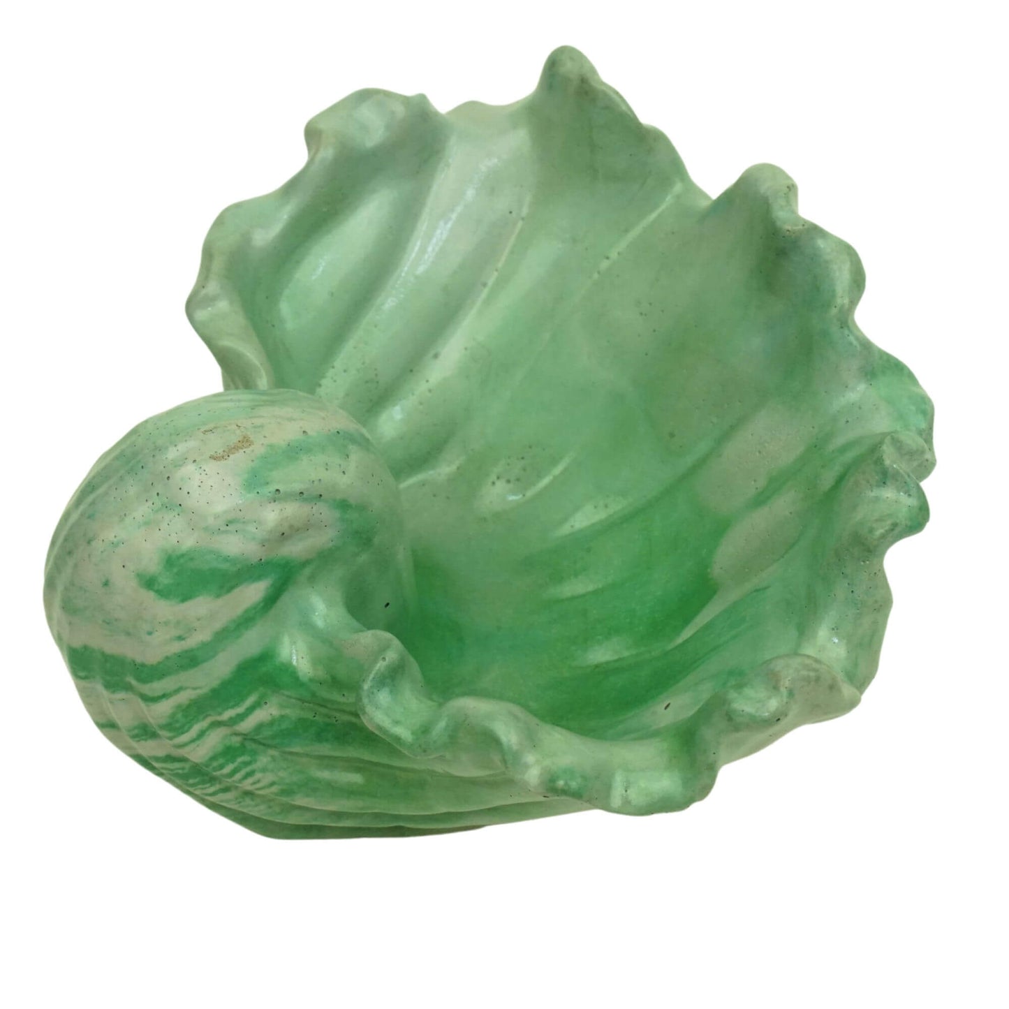 Top view of a single green and concrete colored Ocean Bowl, a handcrafted concrete jewelry dish.
