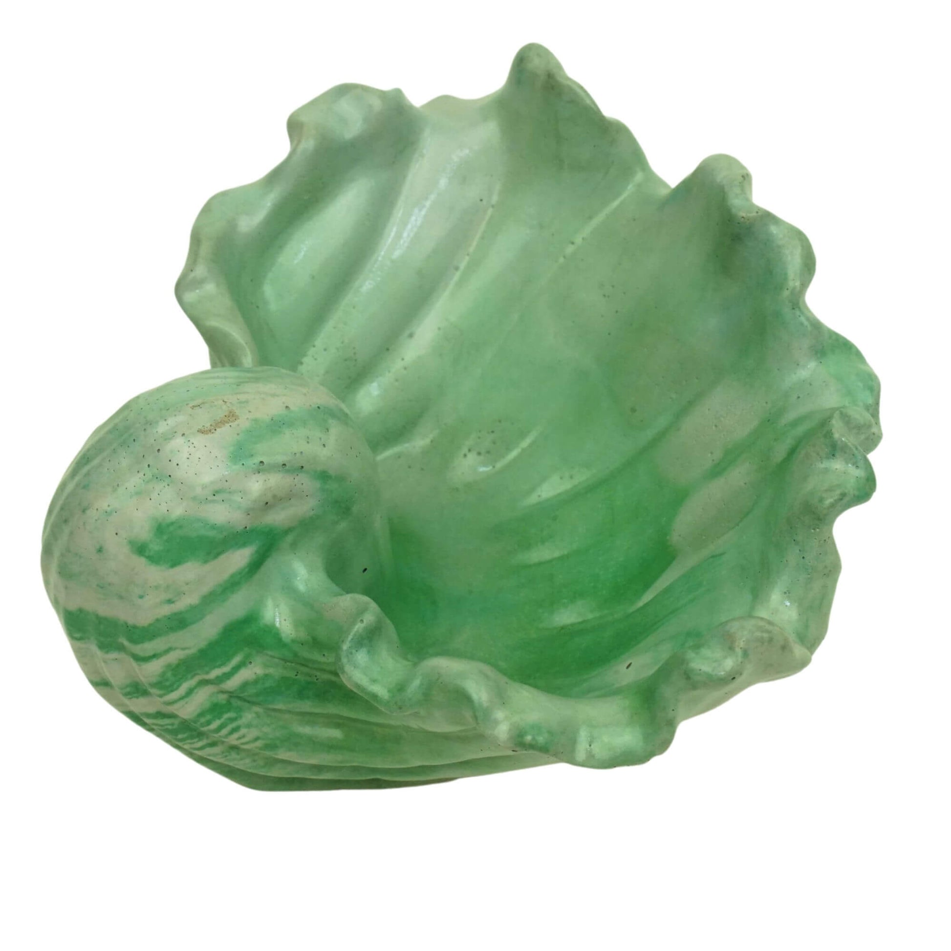 Top view of a single green and concrete colored Ocean Bowl, a handcrafted concrete jewelry dish.