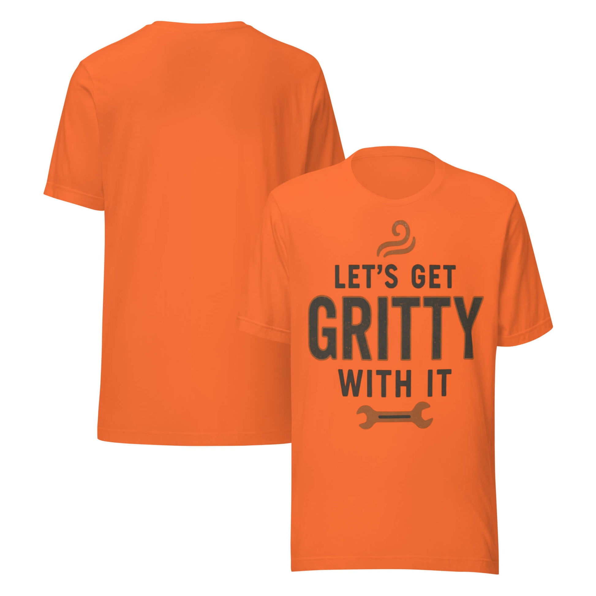 GET GRITTY unisex t-shirt in Orange - front and back view.