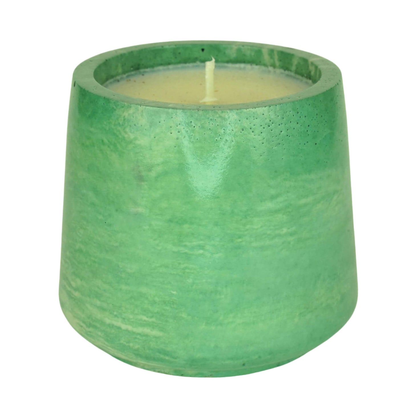 Textured emerald green Sea Stone Concrete Candle by Grit Collective, a unique 6oz hand-poured coconut-soy wax candle for home decor.