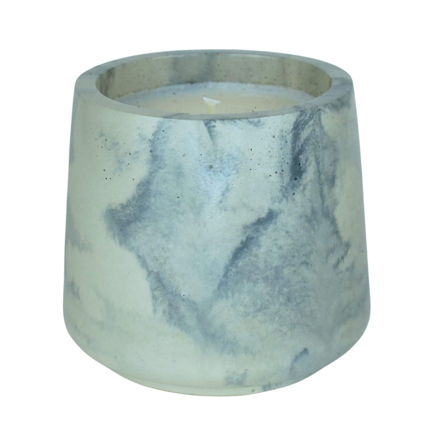 White and grey marbled Sea Stone Concrete Candle by Grit Collective, a 6oz hand-poured coconut-soy wax candle with distinctive stone patterns.