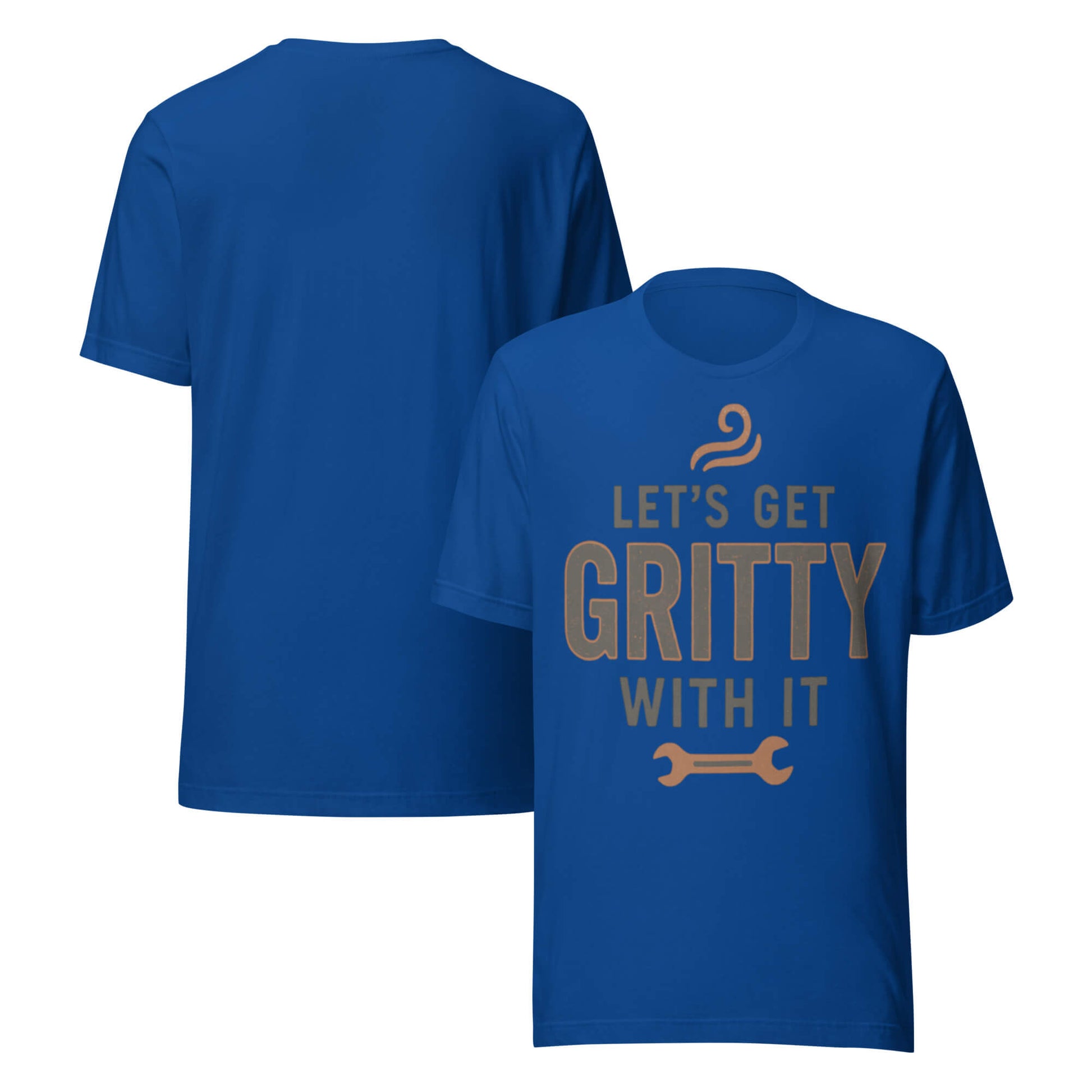GET GRITTY unisex t-shirt in True Royal - front and back view.