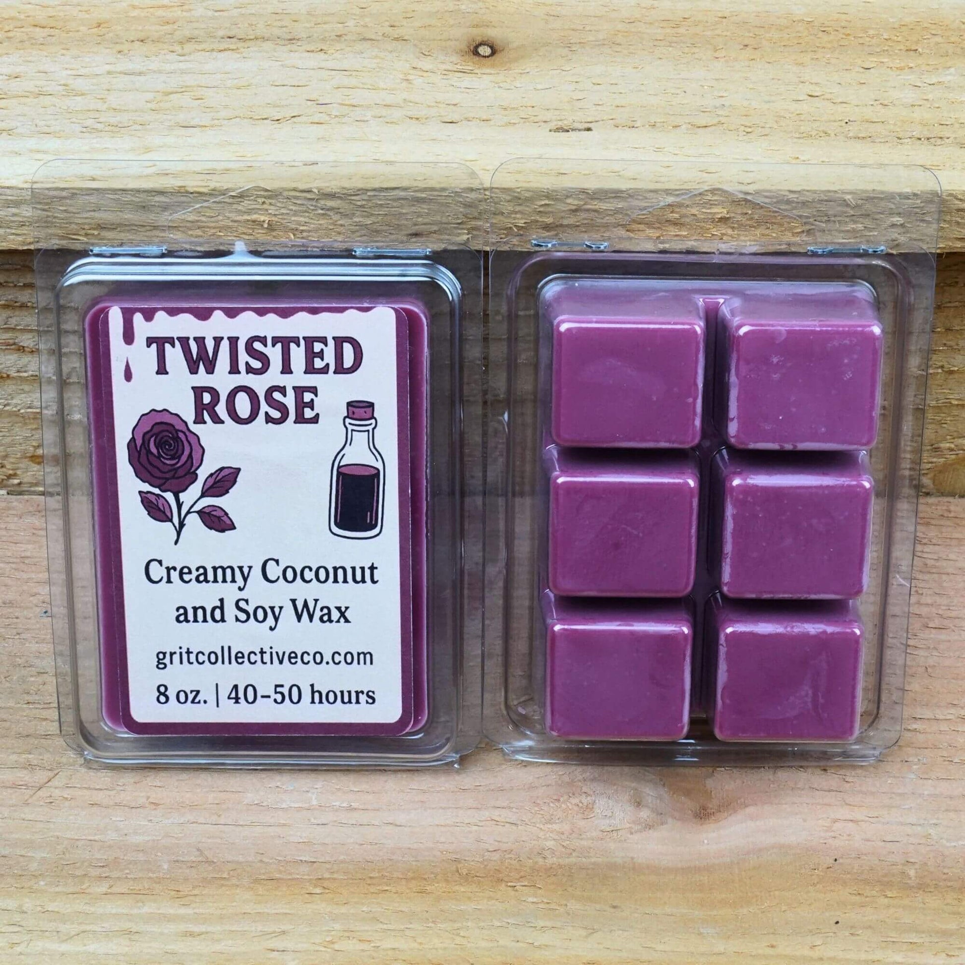 Twisted Rose scented creamy coconut and soy wax melts, 8 oz package.