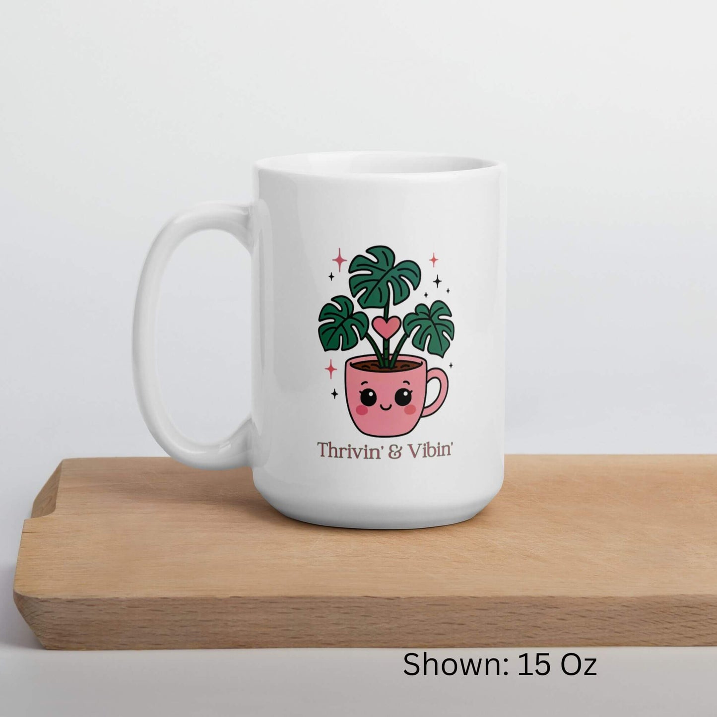 Thrivin' & Vibin' Kawaii Plant Pal White Ceramic Mug