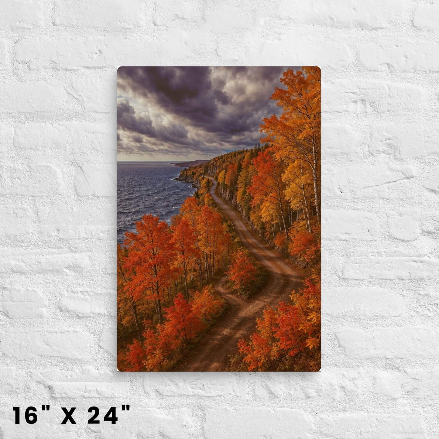 16x24 inch canvas print of a Minnesota fall landscape on the North Shore with a scenic road and autumn colors.