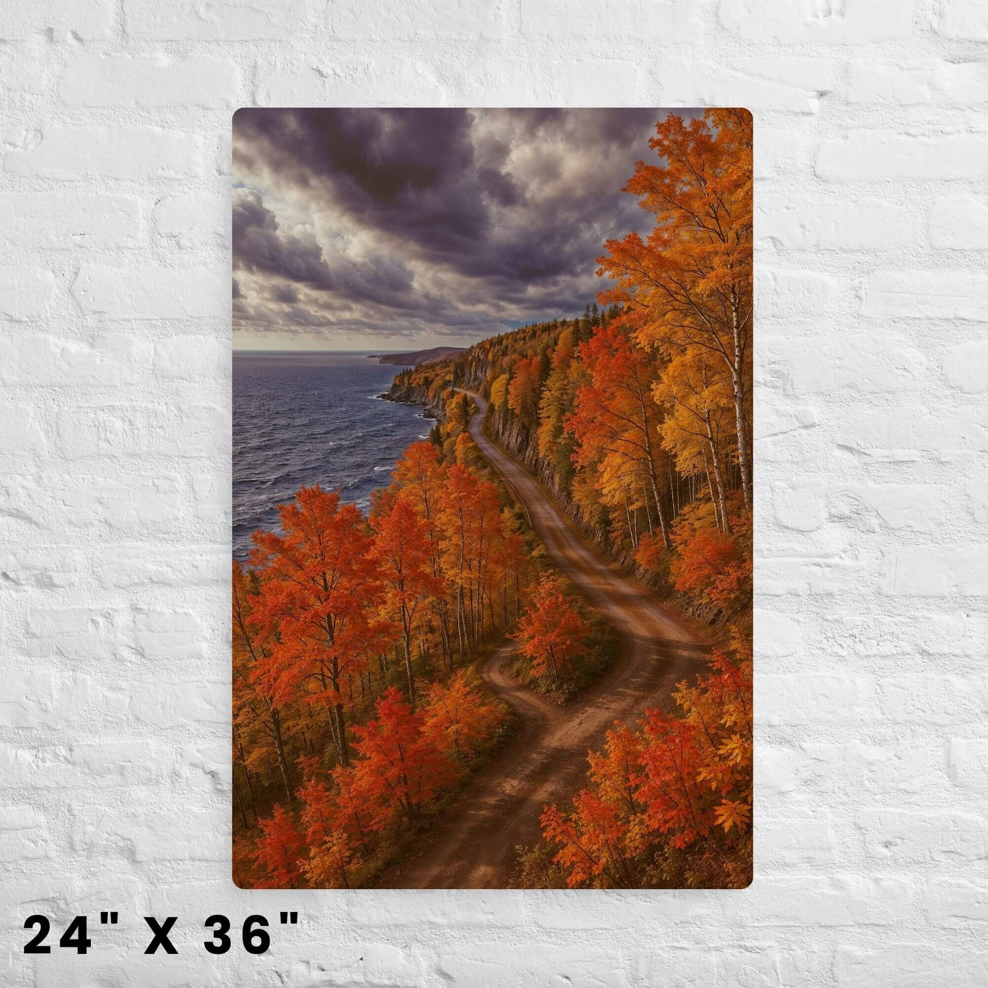 24x36 inch canvas print of a Minnesota North Shore autumn landscape with a scenic road and vibrant fall colors.