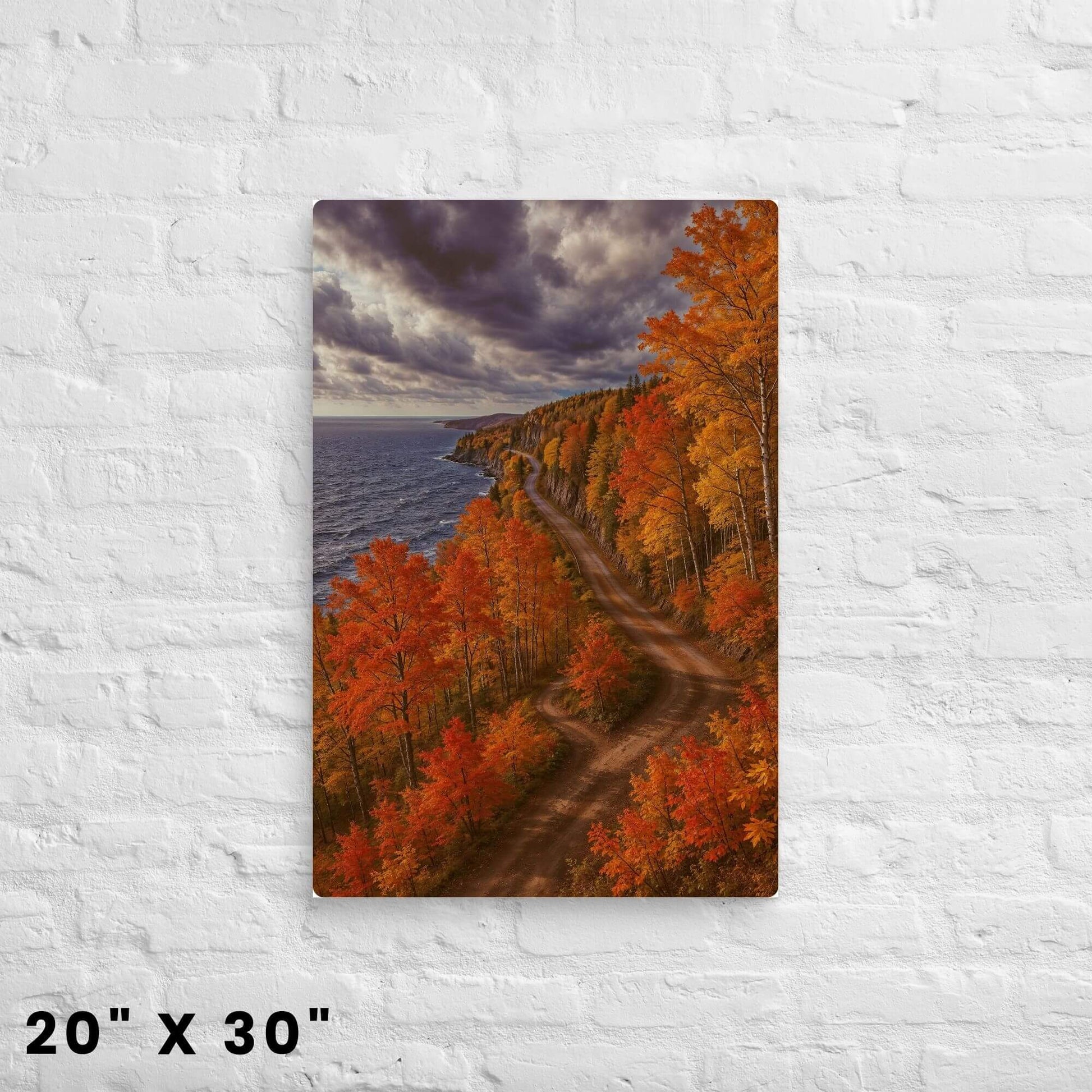20x30 inch canvas print of a Minnesota North Shore autumn landscape with a scenic road and vibrant fall colors.