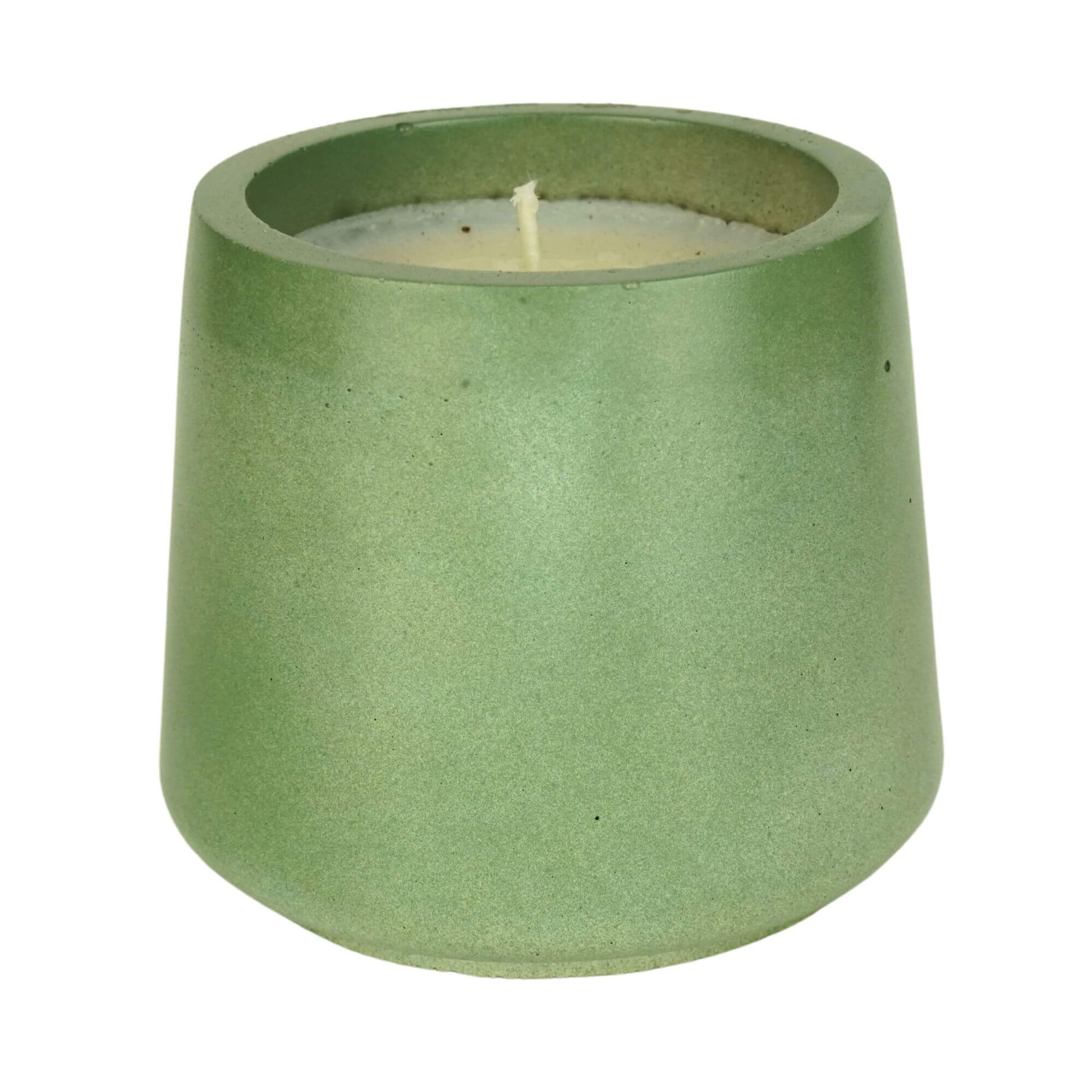Sage green Sea Stone Concrete Candle by Grit Collective, a 6oz hand-poured coconut-soy wax candle in a unique artisan vessel.