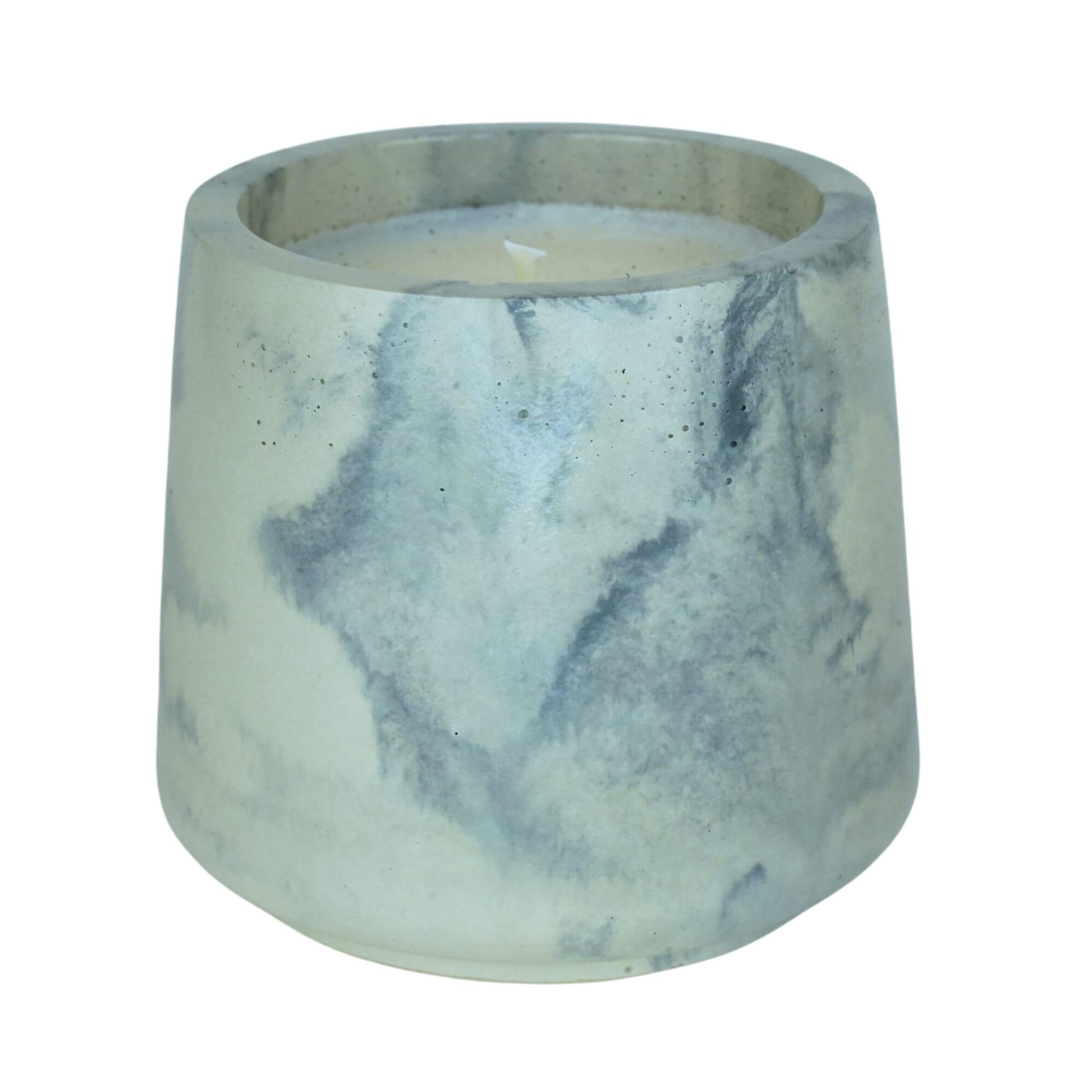 White and grey marbled Sea Stone Concrete Candle by Grit Collective, a 6oz hand-poured coconut-soy wax candle with distinctive stone patterns.